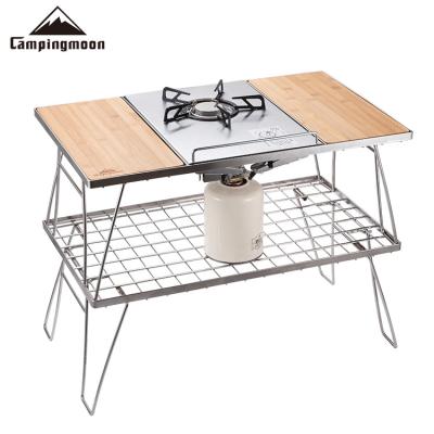 China Outdoor Multi-Function Convenient Double-Layer Barbecue Table Outdoor Stainless Steel Camping BBQ Foldable Table Easy Carry for sale