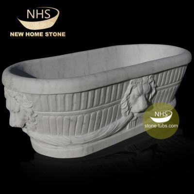 China Modern Hand Made Carved White Lion Head Marble Bathtub for sale