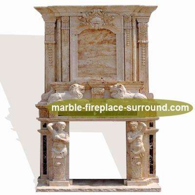 China Western Hand Carved Decorative Marble Lion Gas Fireplace for sale