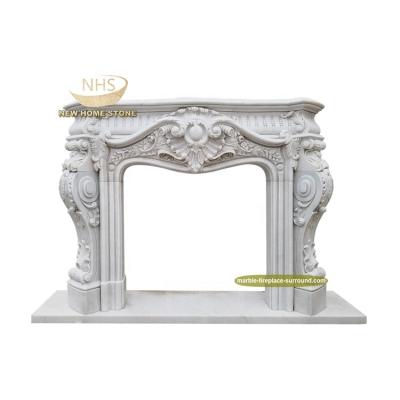 China Western Home Decor Customize Luxury Natural Stone Border Carved Surround White Marble Fireplace Mantel for sale