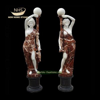 China Factory Price Customized Solid Chinese Marble Column Light Naked Female Statues Stone Pillar for sale