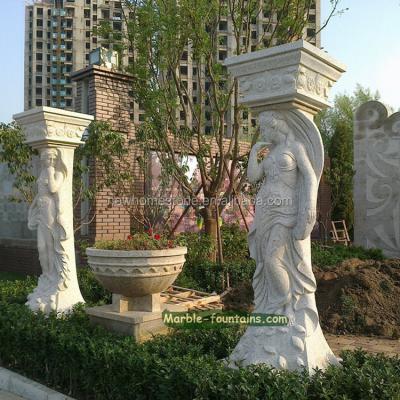 China Solid White Natural Marble Figure Statue Life Size Female Pillar For Sale for sale