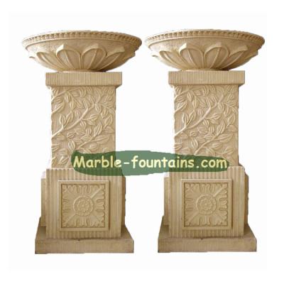 China Europe Hand Carve To Customize Stone Sculpture Square Shape Natural Beige Marble Flower Pots And Planters for sale