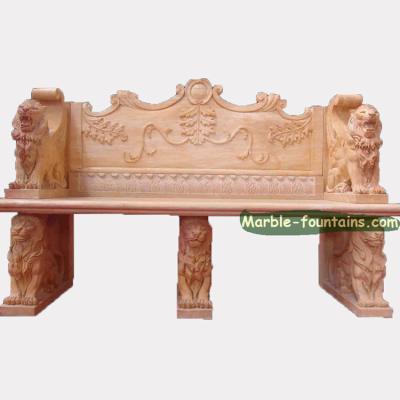 China Outdoor Set Lion Statue Natural Marble Stone Bench for sale