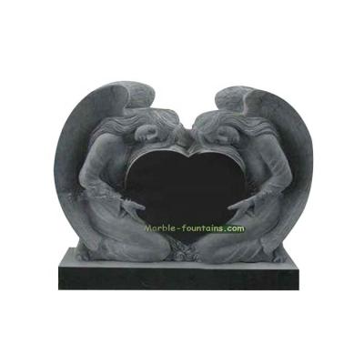 China Natural Stone Monument Of Angel Sculpture Heart Carving Grave Of Luxury Black Granite for sale