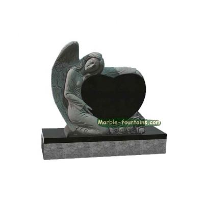 China Luxury Hand Carve Grave Stone Figure Angel Black Granite Tombstone for sale