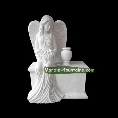 China Luxury Hand Carve Figure Angel Grave Natural Stone White Marble Headstone for sale