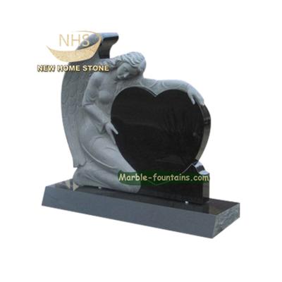 China Black Angel Sculpture Headstone Granite Headstone European Monument for sale