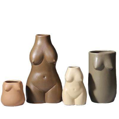 China K&B Color Contemporary Nordic Modern Human Body Shape Ceramic Flower Vase For Home Decoration for sale