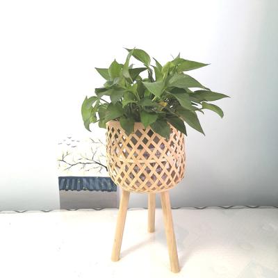 China K&B Hot Selling Storage Basket Plant Pot Factory Wholesale Bamboo Woven Woven Baskets With Stand for sale