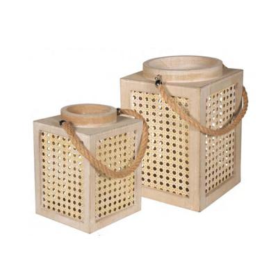 China K&B Art Design Rattan Lantern Color Wooden Hanging Natural Rattan Lanterns For Candle for sale