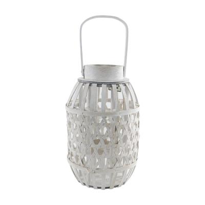 China Stocked Wholesale White Wooden K&B Lanterns Sconce Camping Decor With Handle for sale