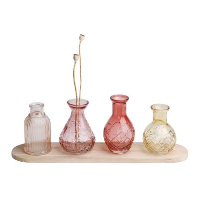 China K&B Modern Colored Clear Glass Vase Four Clear Small Vases With Board For Home Decor for sale