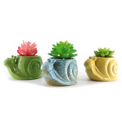 China Durable Cartoon Children Kids Snails Form Artificial Plants Large Small Color Multiple Color Black Decorative Ceramic Pot for sale