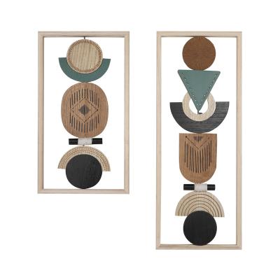 China K&B Decorations Wood Frame Decor Wall Art Modern Interior Abstract Totem Pattern Between Wood Frame Wall Art for sale