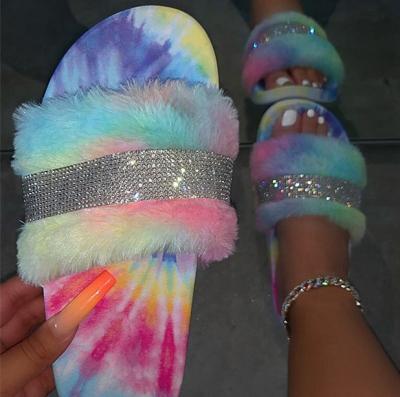 China Fashion Trend Best Selling 2021 American Style Fashion Sandals Color Diamond Slippers For Women Designer Slippers for sale