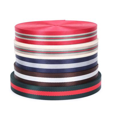 China Viable High Quality Accessory For Clothing Bag Shoe DIY LOGO Striped Polyester Webbing for sale