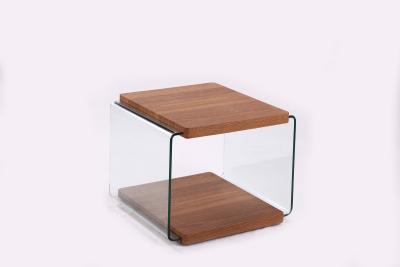 China large hot bending glass coffee table wood legs coffee table center table HF011 for sale