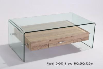 China large hot bending glass coffee table wood legs coffee table center table C207 for sale