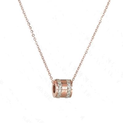 China Trendy Fashion Women's Roman Numeral Rhinestone Pendant Necklace Rose Gold Titanium Necklace For for sale