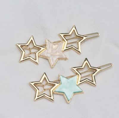 China Korean Alloy Accessories Women Break Metal Pin Star Marble Hair Clip for sale