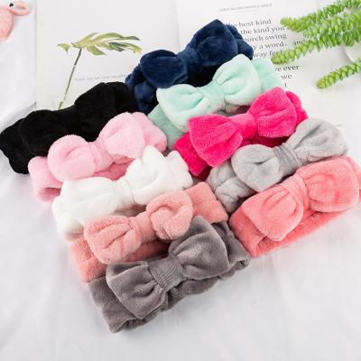 China Women at all ages simply color headband elastic velvet makeup spa cute bow hair accessories headband for sale