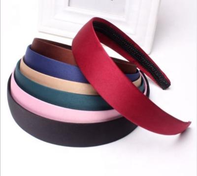 China New Vintage Style Hair Accessories Girls Pure Color 3cm Fabric Hair Circle Wide Headband For Women for sale