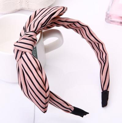 China Korean Women Bunny Ear Hairband For Girls Cute Circle Hair Accessories Stripe Soft Elastic Cloth Headband for sale