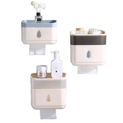 China Popular Wall Mounted Waterproof Toilet Paper Storage Box Roll Paper Box Two Color Tissue Holder Hotel Home Decoration Plastic for sale