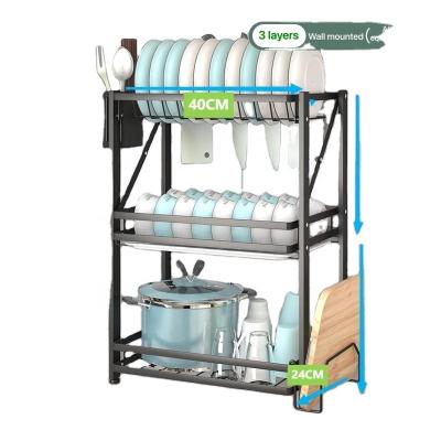 China Viable Chinese Manufacturers Large Capacity Finished 3 Layers Storage Rack Kitchen Dish Drain Rack Rack Dish Drying Shelves for sale