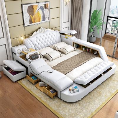 China Large apartment master bedroom style leather bed 1.5m/1.8m European (the other) double tatami adjustable single leather bed for sale