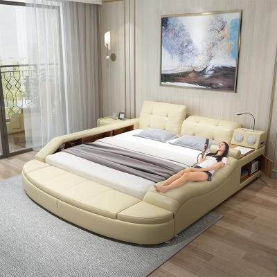 China Modern tatami massage wedding bed master bedroom single bed (the other) adjustable multifunctional smart leather light luxury bed double for sale