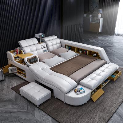 China (Others) 2021 Adjustable Modern Leather Smart Bed With Massage Multi Function Bedroom Furniture With Storage Box Beds for sale