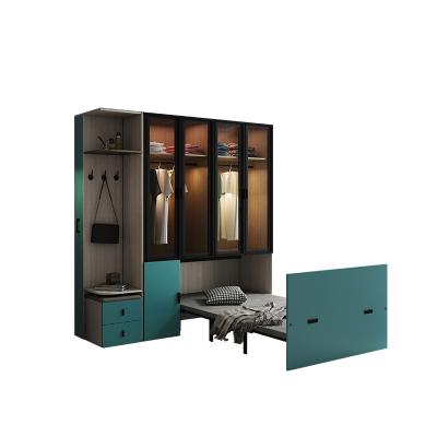 China Multifunctional Foldable Wardrobe Bed Folding Bed Bedroom Study 4 Door Wardrobe Bed Computer Desk Invisible Combination for sale