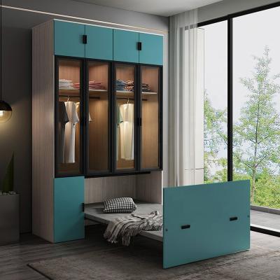 China Hot sale modern simple wooden vertical wall upholstered folding bed foldable with sofa and storage box murphy bed for sale