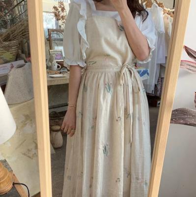 China Wholesale New Style Cotton Embroidery Dress Housework Traditional Korean Kitchen Apron Wholesale Cooking Apron for sale