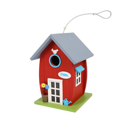 China 2022 Windproof Cheap Hanging High Quality Wooden Outdoor Bird House Decor Bird House Of Painting for sale