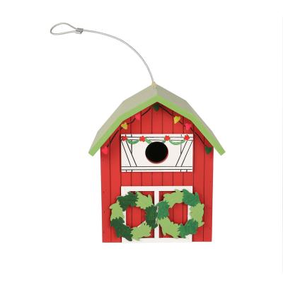 China Viable Hot Sale Wreath Creative Christmas Hanging Wooden Bird House Bird Nest Bird Products for sale