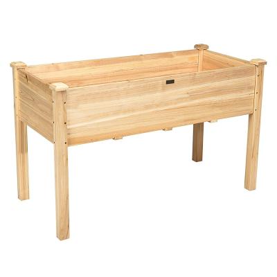 China Outdoor Flower Planter Box Fir Tree Planter Bench Garden Work Bed Pastoral Raised Wooden Bed for sale