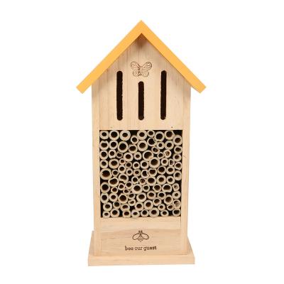 China Eco-Friendly Hanging Insect Hotel Cage Pine Wood Insect House Butterfly Windproof Natural Handmade House for sale