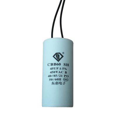 China Donghui universal capacitor/CBB60 40/70/21 50/60hz cbb61 Chinese manufacturer Donghui boarding and handling 40/85/21 film capacitor for sale