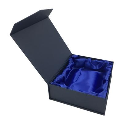 China Recyclable Luxury Custom Paper Cardboard Logo Blue Silk Sponges Rigid Paper Book Shaped Magnetic Jewelry Packaging Gift Box for sale