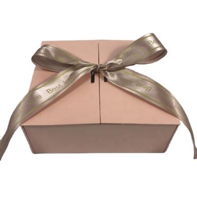 China Wholesale Recyclable Pearl Pink Recycled Double Flip Opening Door Christmas Wedding Paper Gift Cosmetic Packaging Paper Box for sale