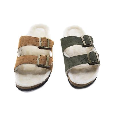 China Fashion trend men's wear cork slippers with double row buckle in autumn and winter man slides slippers for sale