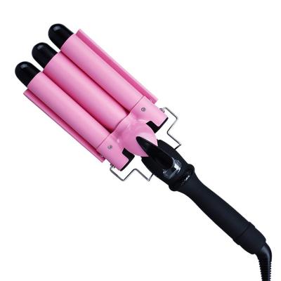 China Three Barrels Iron Ceramic Hair Curler Triple Barrels Hair Curling Iron LCD Show Dongguan Hair Waver Manufacturer for sale