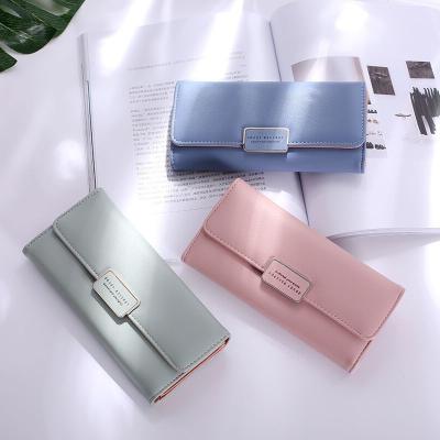 China Multifunctional Card Pack Large Capacity Waterproof Triple Leather Ladies Long Pinch Women Credit Card Holder Wallet for sale