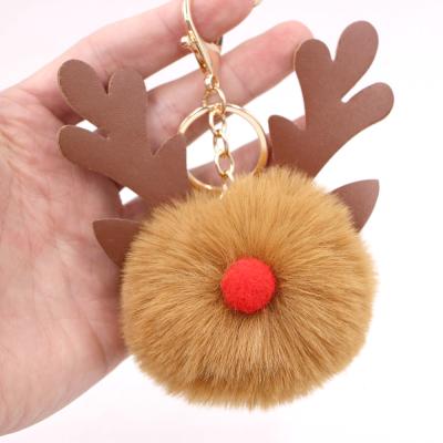 China Cozy Christmas Elks Christmas Elks Antler Popular Pompom Key Chain Pendant For Bags for sale