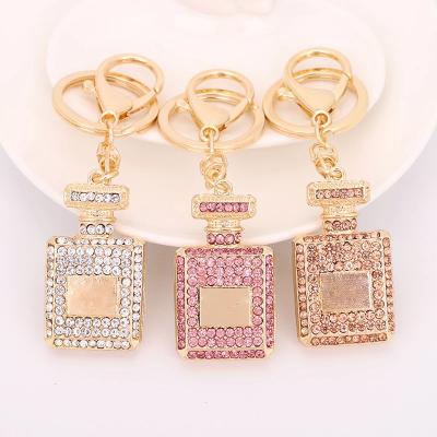 China Advertising Drop Shipping 3Colors Rhinestone Crystal Twinkling Perfume Bottle Keychain Keychain Gift for sale