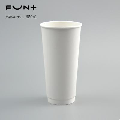 China 22oz 700ml Disposable Double Wall Tea Printable COFFEE Customize White Kraft Paper Cup for sale