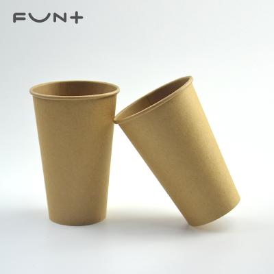 China Eco-Friendly Disposable 16oz Yellow Brown Kraft Paper China Single Wall Manufacturer Printable Customize Coffee Paper Cups for sale